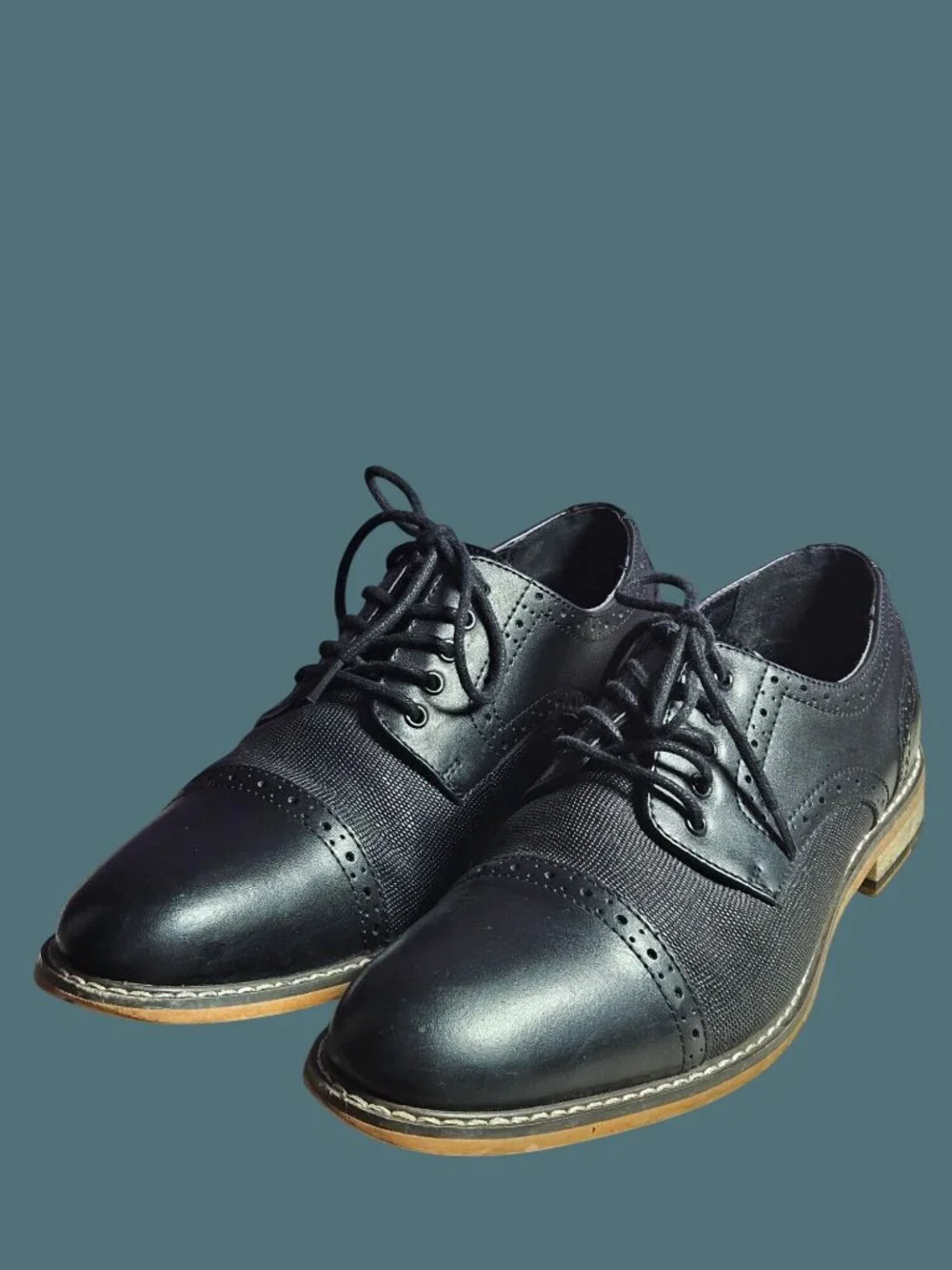 Bar III Black Leather Parker Cap Toe Dress Oxford Brogues Shoe Men 8.5M